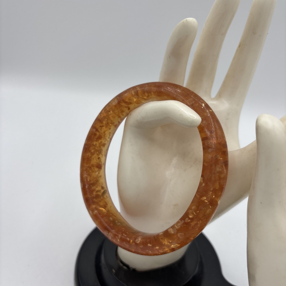 Vintage Lucite Orange & Silver Foil Confetti‎ Wide Cuff Bangle Bracelet 1960s